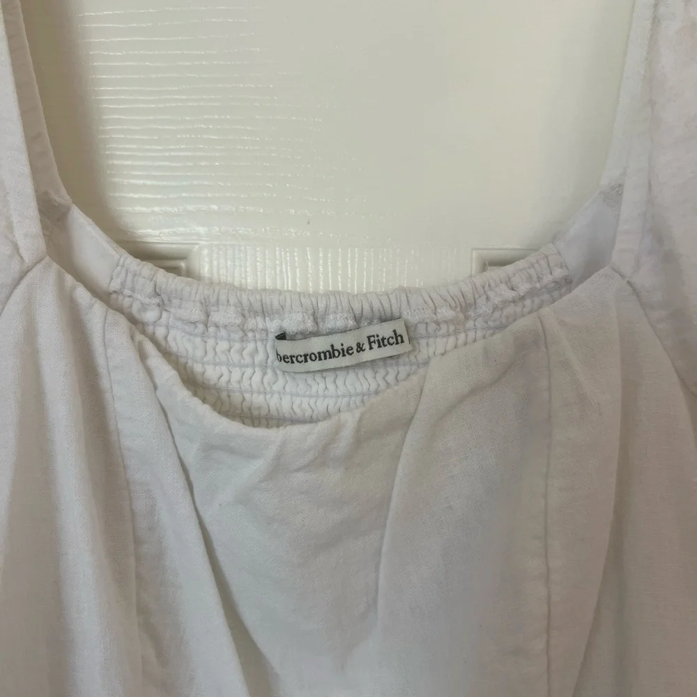 Abercrombie & Fitch White Puff Sleeve Square Neck Top